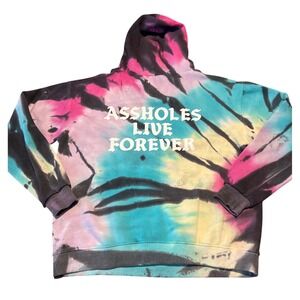 Assholes Live Forever Tie Dye Hoodie Mens Large Multi Color Graphic Sweatshirt